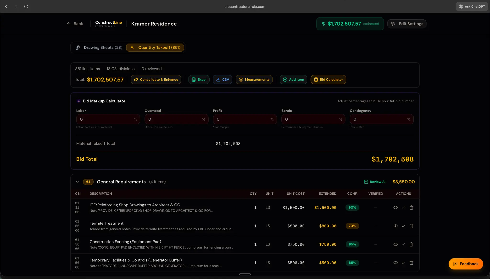 Bid Markup Calculator — Labor, Overhead, Profit, Bonds, Contingency